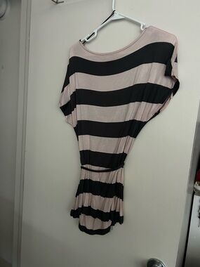 H&M Dark Grey and Light Pink Striped Dolman Sleeve Top